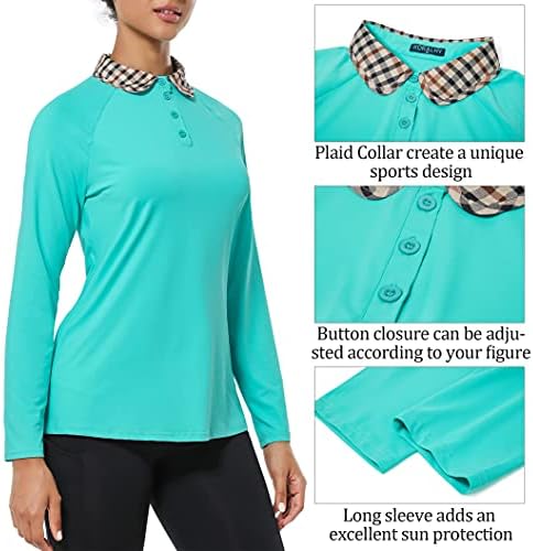 Корали за голф Коралхи, долги ракави кошули Брзо сув V врат тенис спортови врвови UPF 50+