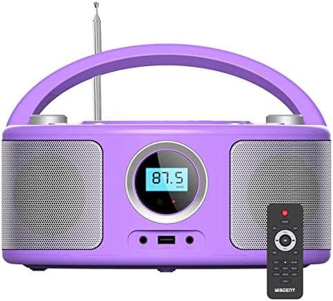 Преносен врвен вчитување ЦД плеер Boombox со далечински управувач, Bluetooth, FM стерео радио, USB, AUX, приклучок за слушалки, 4W RMS,