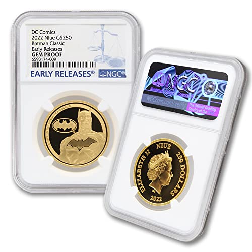 2022 1 мл Доказ за злато класичен суперхерој Бетмен монети Gem Доказ 24K 250 $ NGC GEMPR