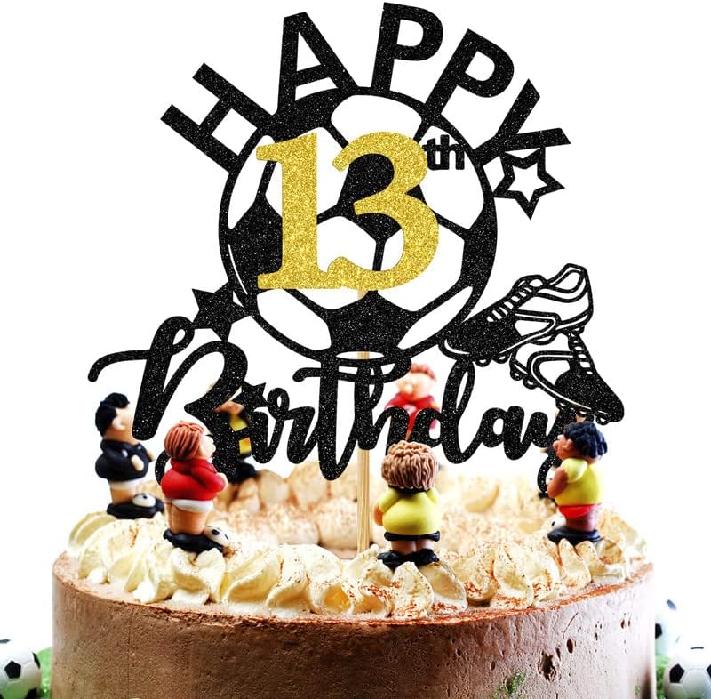 Фудбал на сјај на Aeryourtar Среќен 13 -ти роденденски торта за торта, фудбалери играчки / фудбалски фудбалски тематски украси