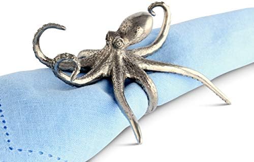 Вагабонд Хаус Путер Метал Октопод морски салфетка прстен занаетчиски изработен дизајнер прстен од 3,5 инчи широк