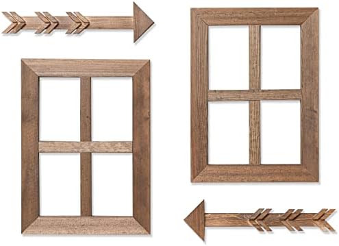Илупа прозорец рамка wallиден декор 2 пакет - кафеава рустикална дрво прозорец со 2 дрвени декорни стрели - украси за куќа на фарма куќа