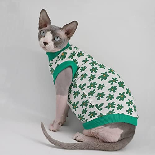 Sphynx без влакна мачка летни памучни маици мачки мачки миленичиња облека, тркалезна јака елек кошули кошули без ракави, мачки