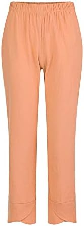 Женски постелнини исечени панталони цветни печатени широки нозе, панталони со џебови со високи половини летни обични панталони за плажа