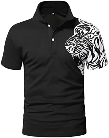 Oyoangle Машка цветна печатена маица со кратки ракави со кратки ракави за голф, голф -маица