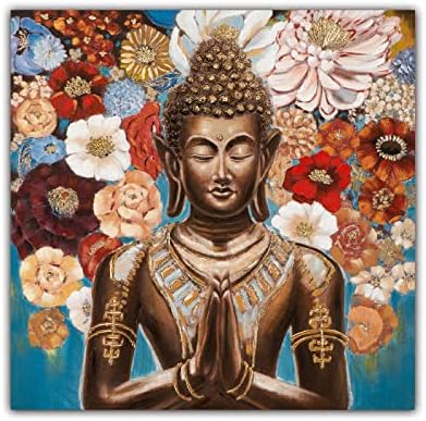ZZCPT Уметност на животот рачно насликана едноставна глава на Буда, цветен кластер Буда статуа сликарство уметнички дела Апстрактни цветни
