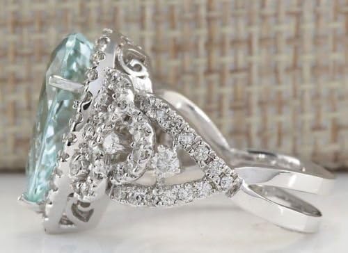 T-Shewelry 925 Silver Marquise Cut Aquamarine Wedding Band Rings Size 6-10
