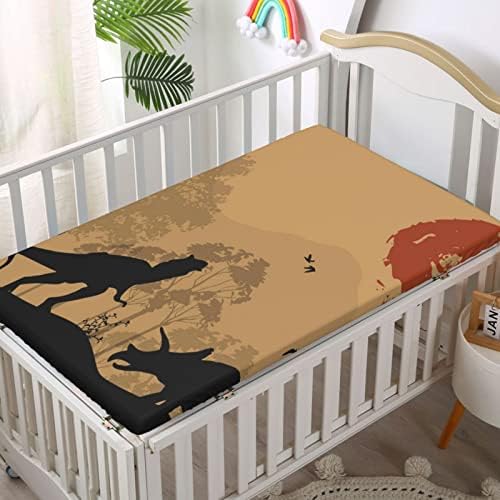Теми со диносаурус опремени мини чаршафи, преносни мини чаршафи за столбови за деца со постелнина за бебиња за момчиња, 24 „x38“, бледо кафеава