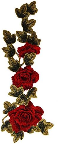 Ресурси куќа 3Д црвена роза цветна вез за шиење на закрпи чипка ткаенина мотива облека украсена материјали за шиење