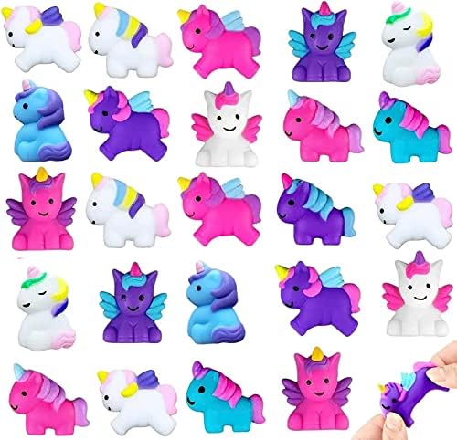 Jdsty 24pcs Mochi Squishy Toys, Unicorn Kawaii Squishies Fidget Toys Pack - Пополнувачи за играчки за олеснување на стрес - Полнечи