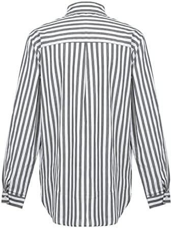 Шарени кошули за жени, женско копче за памучни постелнина надолу на врвовите на кошулата, мода се тркала со долга ракав блуза со џебови