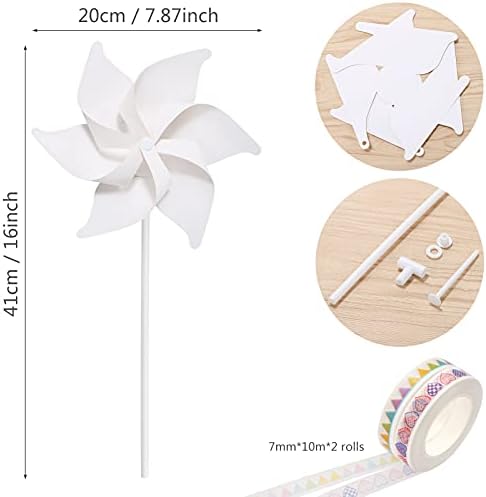 Mikimiqi 20 пакувања празно Pinwheels DIY pinwheels занаетчиски бои на вашите сопствени ветерници за ветерници играчки занаети DIY бели