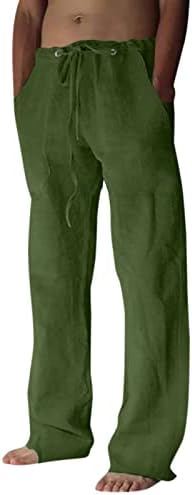 Машки памучни постелнини панталони машка лабава лабава вклопена права нозе, постелнини памучни панталони капри панталони со шишиња со јога