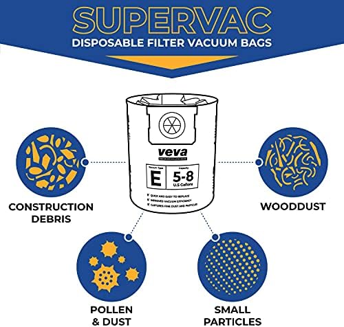 Veva 15 Pack Premium Vacuum Filter Tags Type E 9066100 Работа со продавница VAC 5-8 галон вакуум, дел SV Shop-VAC ShopVac 90661