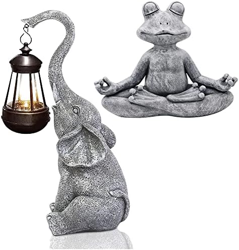 Goodeco Статуа на слонови за градинарски декор со подарок привлечност и медитација на статуа на јога жаба - градинарски декор направени