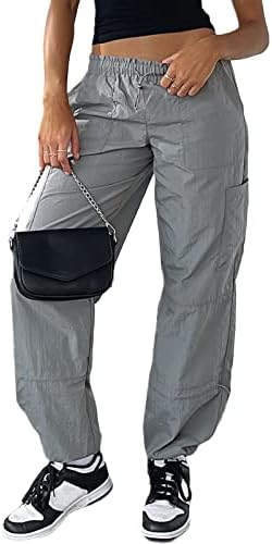 Женски панталони со низок половината на половината, обична цврста боја Harajuku гроздобер Y2K низок пораст, буги џогер опуштени панталони