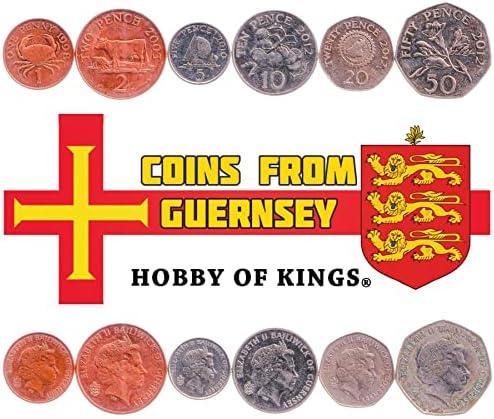 5 Монети Од Колекцијата на Монети гернзи | Џернезијас сет за Монети 1 2 5 10 Ново Пени | Циркулирано 1968-1971 | Говеда | Северен
