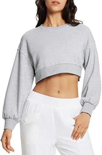 Baleafенски женски исечени џемпери со долги ракави со долги ракави, атлетски пуловер, цврст екипаж врат