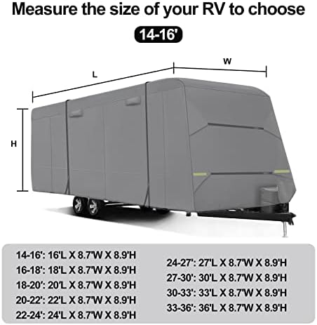 Налоне 6 слоеви RV Cover The Heavy Travel Trawn Trailer Cover Fict For For за 14'-16 ', анти-UV Windproof Camper Cover, Ripstop