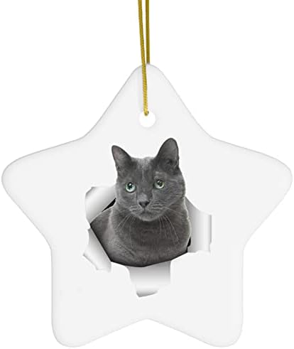 Смешна руска сина мачка темно сребро што излегува од испукани wallидни подароци 2023 украси за новогодишна елка керамичка starвезда