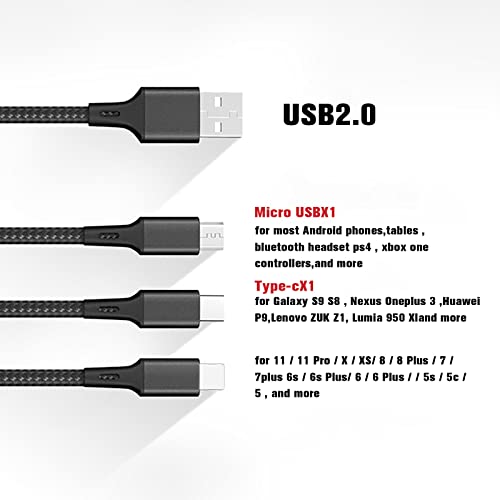Mexovnz Multi Chable Cable 3pack Multi Chaber Cable најлон плетенка повеќе USB кабел Универзален 3 во 1 адаптер за полнење на кабелот