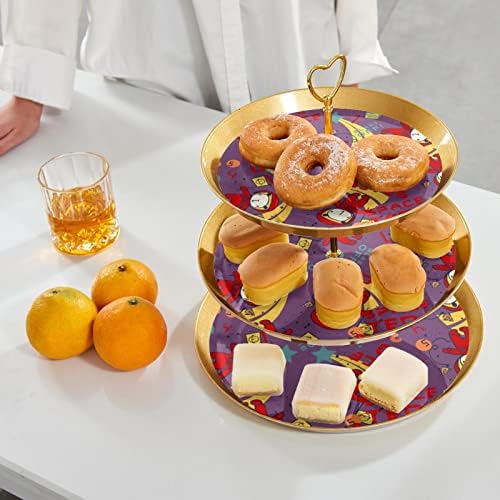 Dragonbtu 3 Tier Cupcake Stand со златен шипка пластична нивоа десерт кула сад смешен простор астронаут образец овошје бонбони
