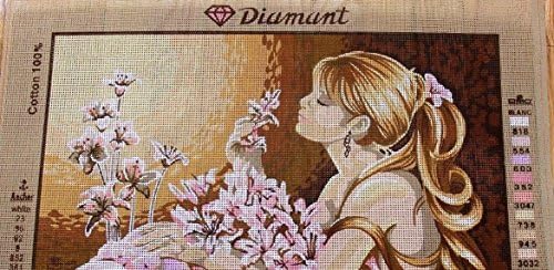 Diamant игличка насликана платно преброена вкрстена бод таписерија комплет Гобелин - дама со цвеќиња. 18 x24 d566 од Гобелинл