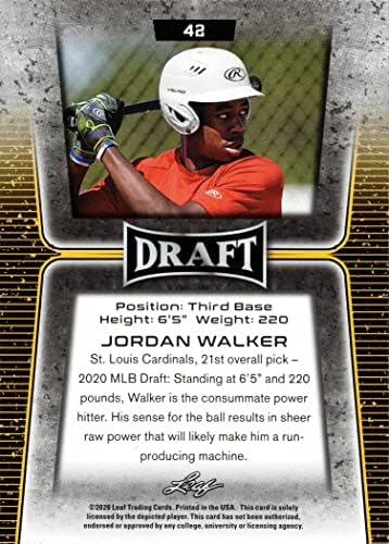2020 лисја нацрт бејзбол 42 Jordan Jordan Walker Pre-Rookie картичка