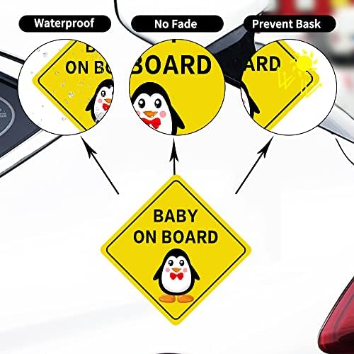 Дреоти 2 парчиња бебе налепница за автомобили Смешен цртан филм пингвин бебе на одборот знак безбедност за предупредување декларации