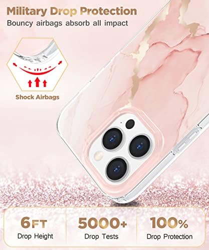 Togestar | Пинк iPhone 14 Pro Max Случај За Жени | 10ft Капка Тестирани | Безжично Полнење | Мермер Шема Тешко Случај