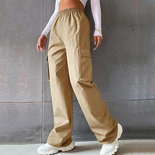 ZLOVHE KHAKI RAGO панталони за жени, женски широки карго панталони со џебови широки панталони за нозе лабави долги панталони