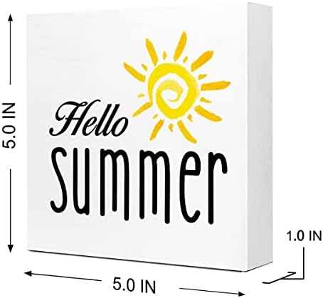 Декор за лето биро, здраво летен акварел Сонцето дрвена плакета знак за биро за декор, рустикално сонце блок блок -знак декорации за лето