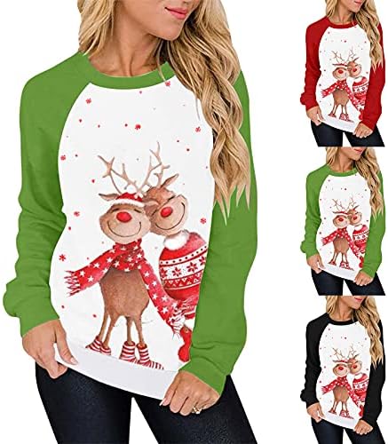 Gurlyенска грда Божиќна маичка со Божиќна маичка за печатење маичка екипаж со долги ракавици за џемпер на лежерна блуза пулвер