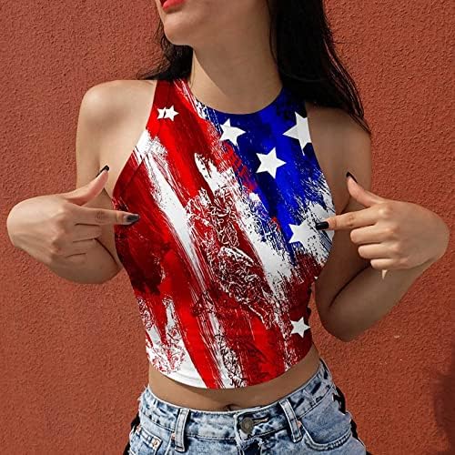 4 -ти јули култури врвови за жени случајни летни секси секси ракавици маички кошула САД Патриотски кошули со знаме исечени резервоари