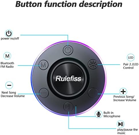 RulEfiss Sounder Sounder, Bluetooth звучници водоотпорен IP7 со вшмукување чаша, преносен звучник со LED светло, 3D кристален