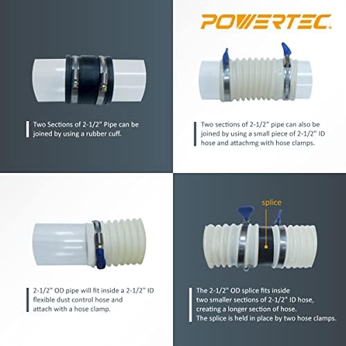 Powertec 70176V чиста ПВЦ цевка 2-1/2 x 36 долга, 1pk, цврста пластична цевка за црево за собирање прашина и фитинзи