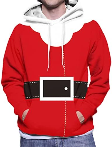 XXBR Божиќни дуксери за мажи, смешни Божиќни костуми Дедо Мраз за печатење на печатење на џемпери 3Д графички качулка пуловер