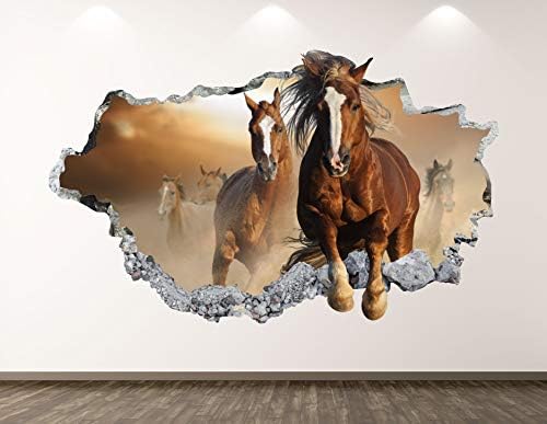 Западни планински коњи wallидни декорални уметнички декор 3Д разбиени фарма налепници за животни постер детска соба мурал обичај подарок BL300