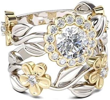Emsенски прстени женски ангажман прстени позлатени цирконија цвет европски и американски атајл двојка прстен цвет венчален прстен