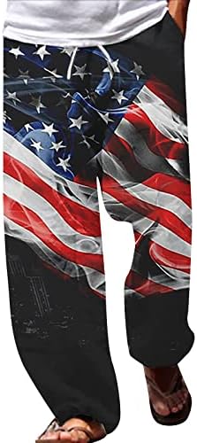 МИАШУИ Машки Панталони Мажи Американско Знаме Патриотски Панталони За Мажи 4 од јули Хипи Харем Панталони Широки Бохо Јога Секојдневни Панталони