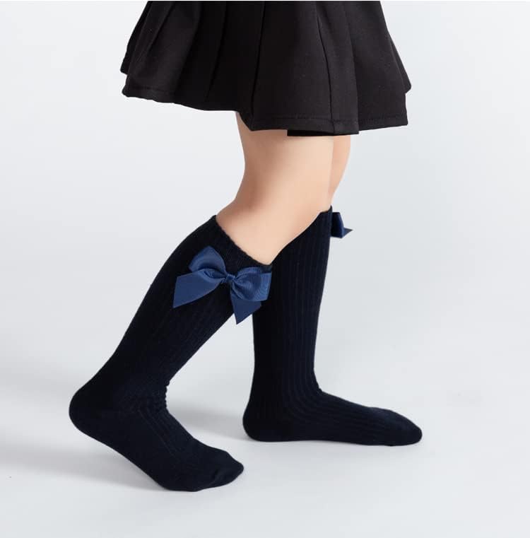 Малите девојчиња со високи чорапи со високи лакови со лакови со долги чорапи со лекови и чорапи за фустани Памук 6 бои
