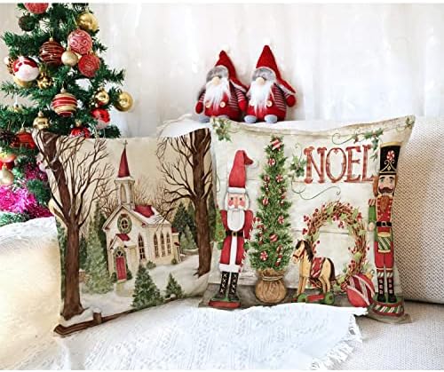 Работи Божиќно фрлање перници опфаќа 20x20 инчи сет од 4, Божиќни украси црвени капаци за домашна перница, капаци, домашно декоративно перница