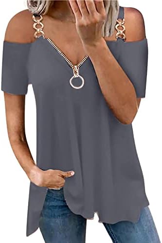 Суви технолошки кошули жени лето тенок фит тенок v вратот од вратот од рамо со цврста лента со кратки ракави маица врвови лабаво лабаво