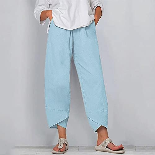 Панталони за жени еластично лабаво вклопување S-5XL со џебови широки нозе долги цврсти панталони