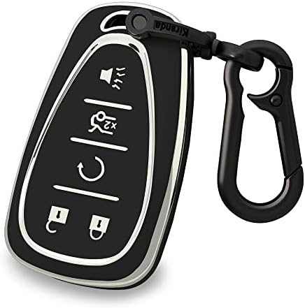 KIRSNDA Key FOB COVEL COVEL COLDCHAIN ​​CONTECHAIN ​​Компатибилен со Chevrolet, Soft TPU клуч за клучеви/кожа 5-копчиња, Fit Malibu Camaro