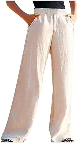 Beенски памучни постелнини со долги панталони со долга половината со високи половини, лабава обична плетена релаксирачка панталони