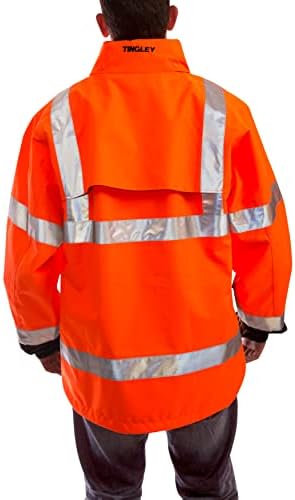 Tingley стандардна икона јакна со висока видливост со прицврстен аспиратор, флуоресцентно портокалово-црвена/црна, мала