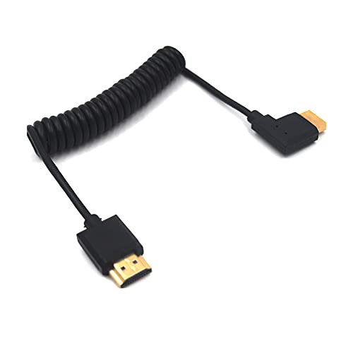 MySruida 4ft HDMI 4K Coiled Cable, HDMI 2.0 верзија HD кабел со голема брзина, 90 степени со десен агол HDMI HDMI до HDMI машки адаптер пролетен