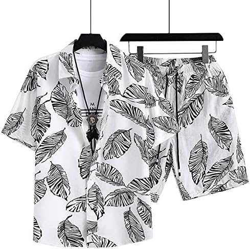 РБКУЛФ Хавајски костум за мажи летни кратки ракави лапел блуза врвови на плажа шорцеви 2 парчиња сет цветни кошули стебла кратки панталони