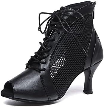 Hroyl жени отворени чизми за танцување со чипка латинска салса балроум вежба за танцување чевли, модел L542